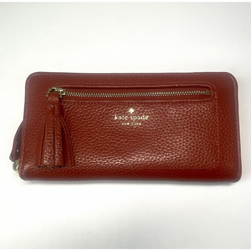 kate spade new york Brown Zip-Around Wallet, Tassel Pull, Logo, Credit Card